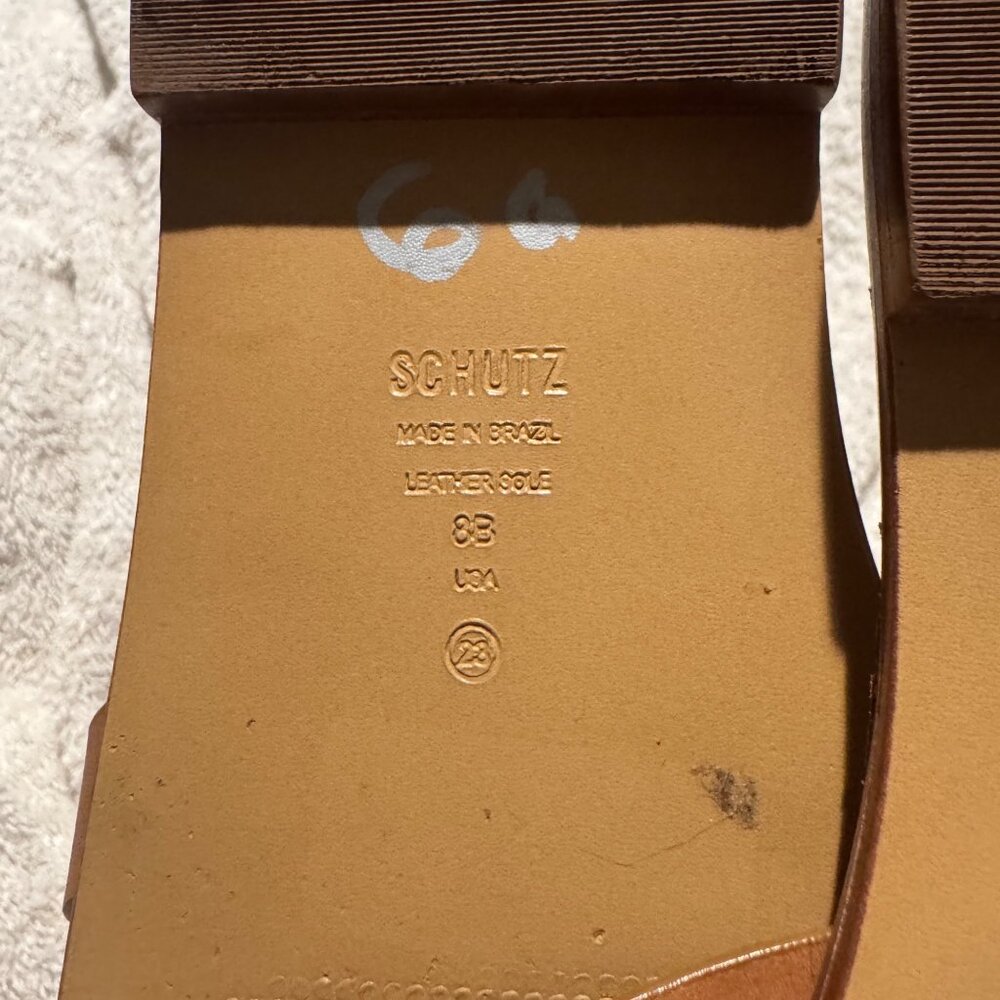 Schultz Phoenix Flat. Brown Leather. Size 8 tan brown slides slip on sandal trav - Picture 11 of 14